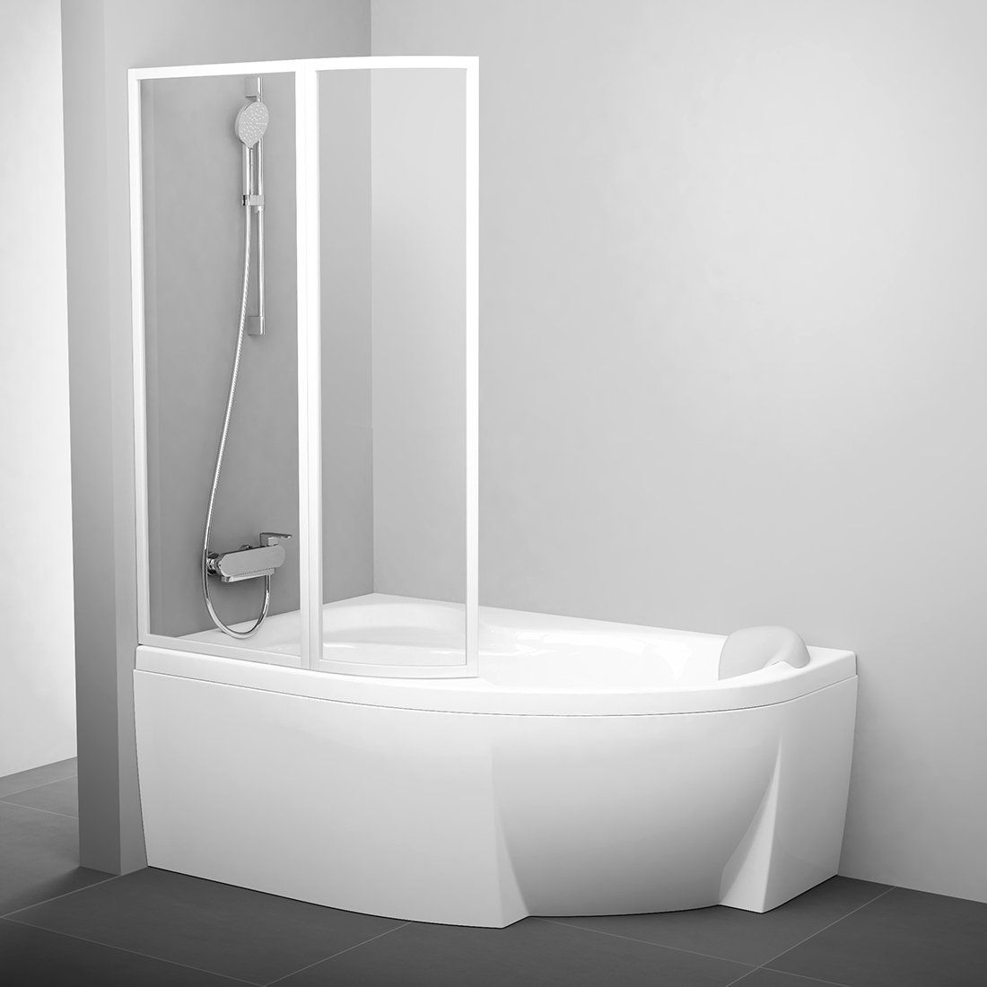 Ravak Rosa Badewannenabtrennung 99 cm zweigeteilt weiß Glanz/durchsichtiges Glas 76L90100Z1