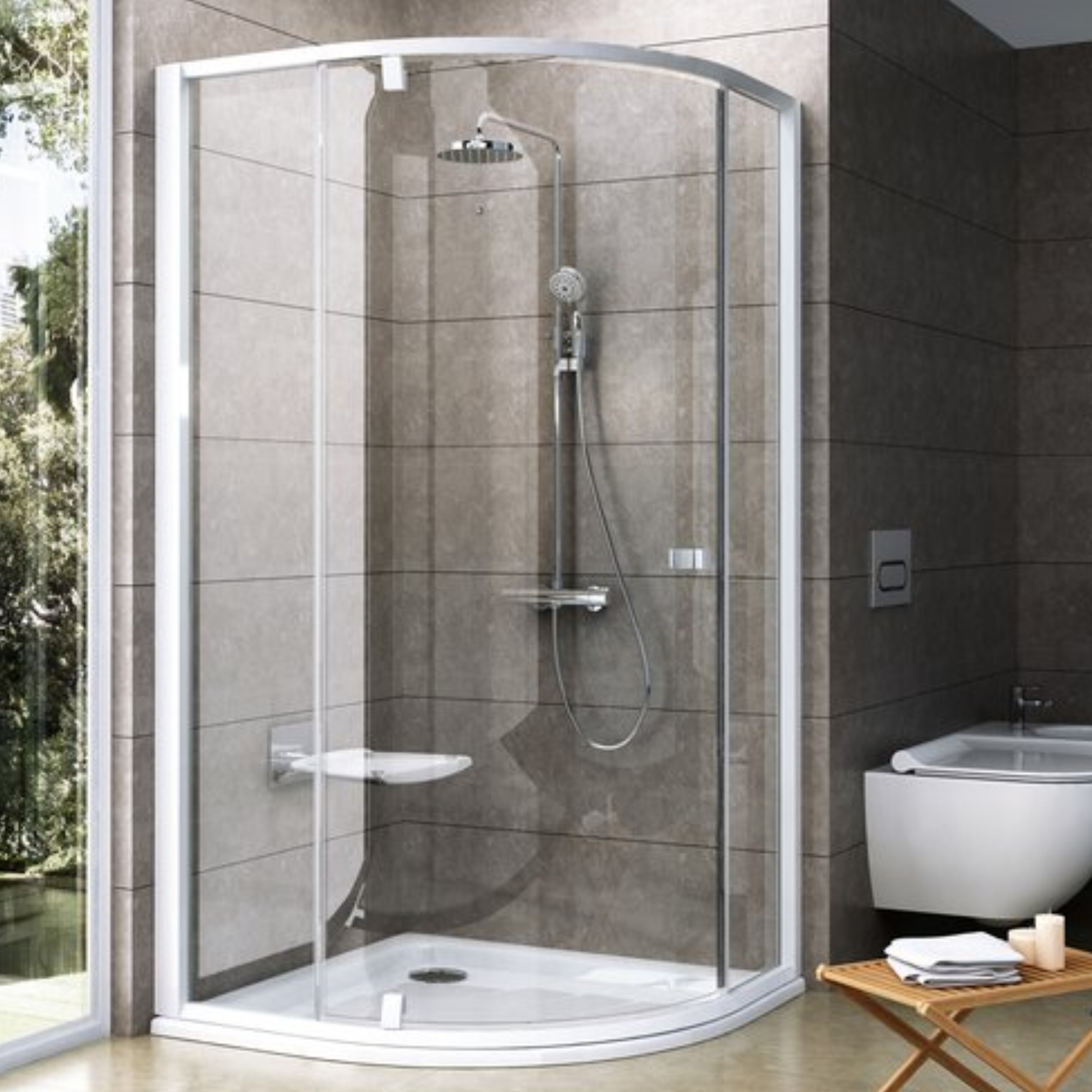 Ravak Pivot Duschkabine 90x90 cm halbrund weiß Glanz/durchsichtiges Glas 37677101Z1