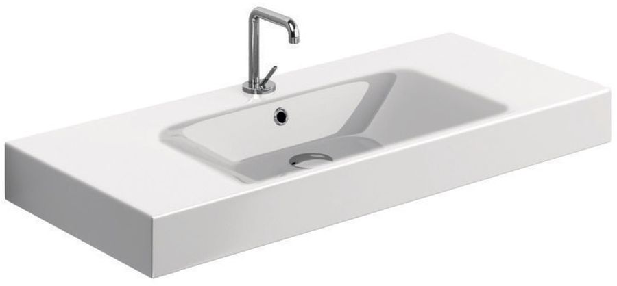 Kerasan Cento Waschbecken 100x45 cm rechteckig Klassisch-Aufsatzwaschbecken-mit Blatt weiß glanz 355001