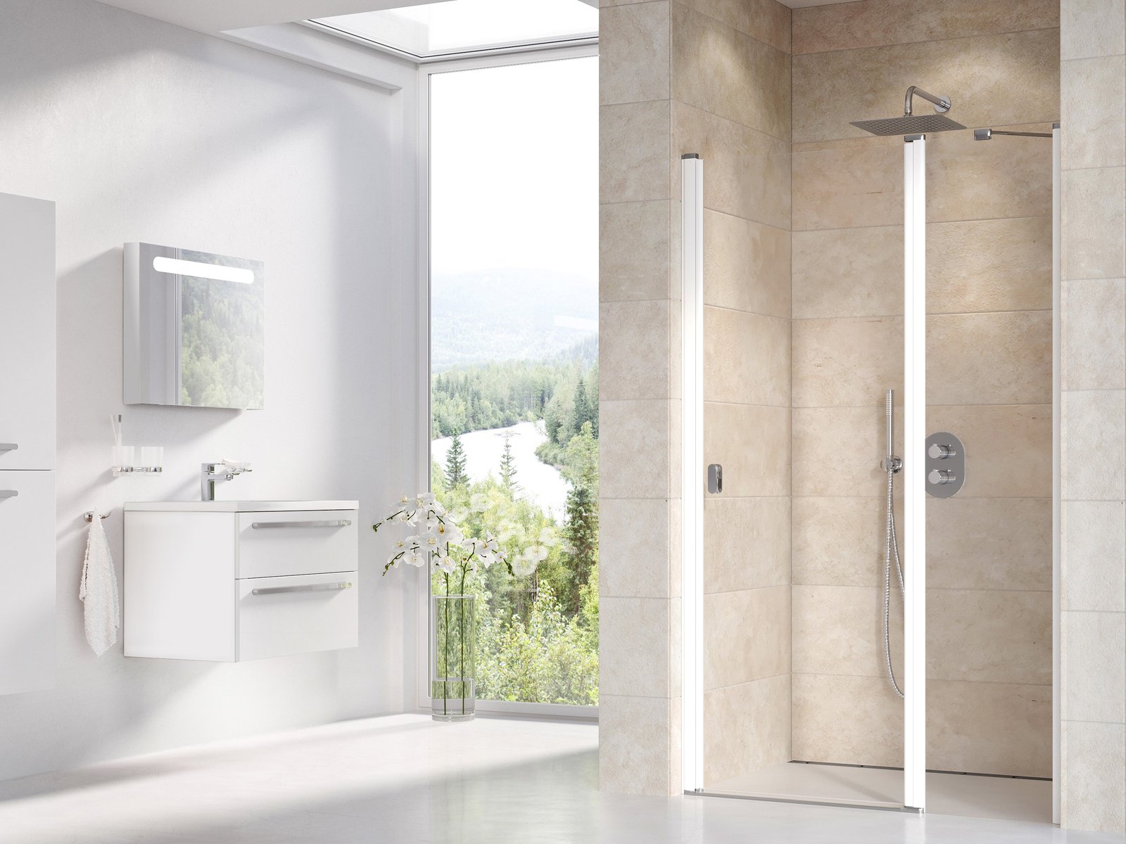 Ravak Chrome duschtüren 100 cm aufklappbar weiß Glanz/durchsichtiges Glas 0QVAC100Z1