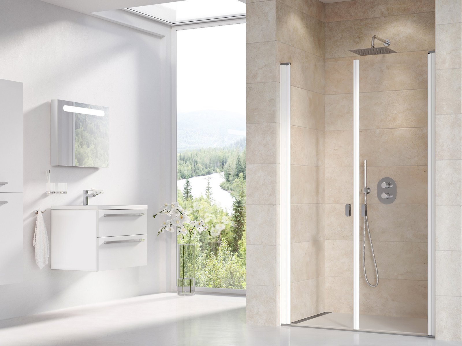 Ravak Chrome duschtüren 120 cm aufklappbar weiß Glanz/durchsichtiges Glas 0QVGC10LZ1