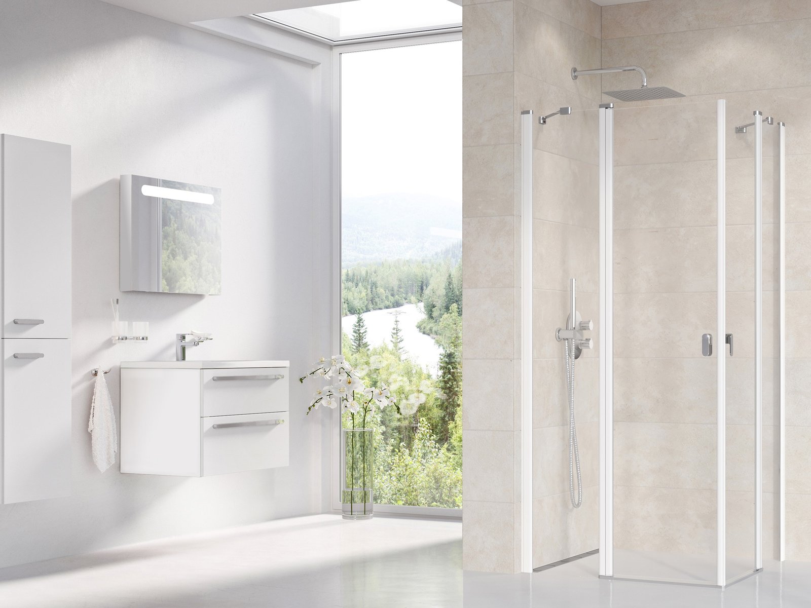 Ravak Chrome duschtüren 90 cm aufklappbar weiß Glanz/durchsichtiges Glas 1QV70100Z1