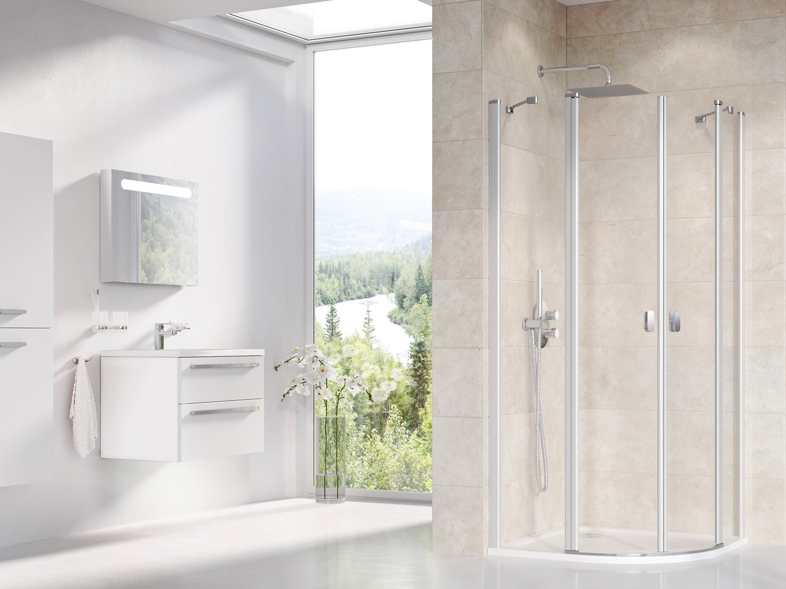 Ravak Chrome Duschkabine 80x80 cm halbrund satin Matte/durchsichtiges Glas 3Q140U00Z1