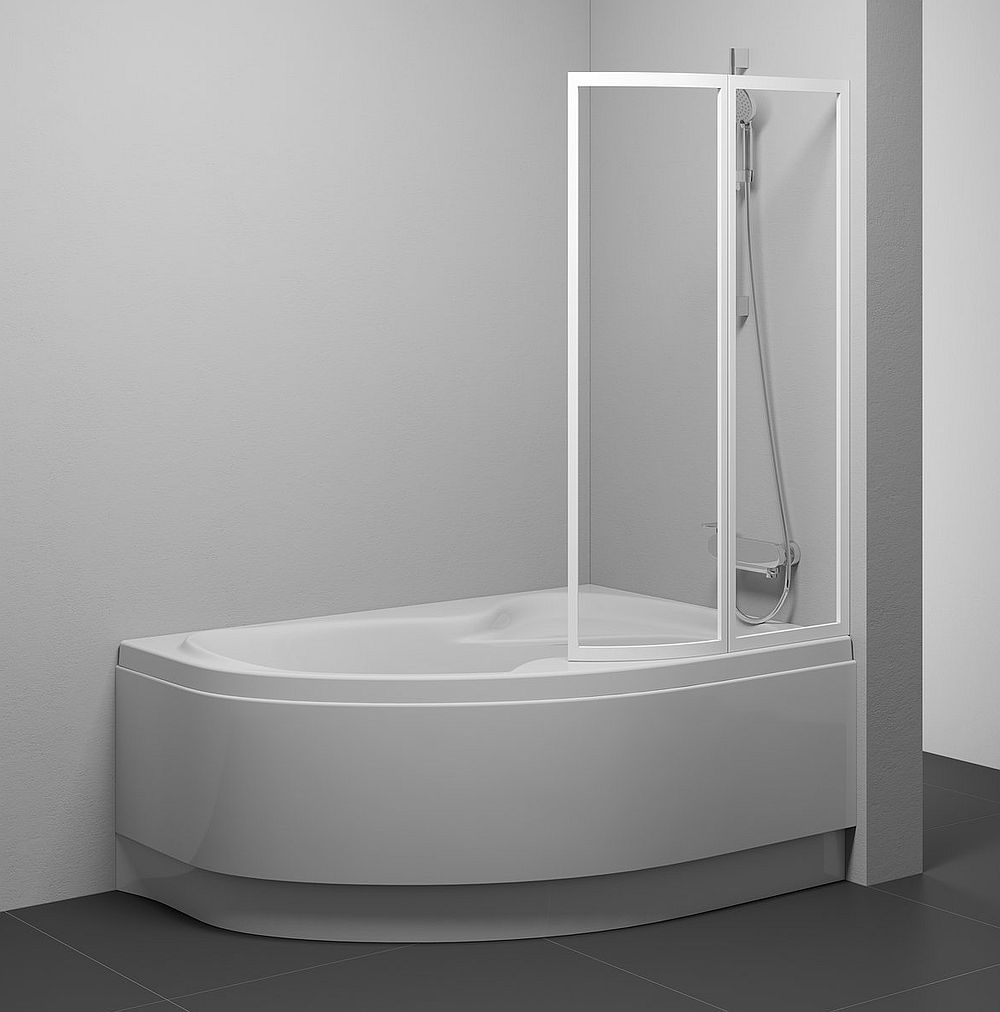 Ravak Rosa Badewannenabtrennung 90 cm zweigeteilt weiß Glanz/durchsichtiges Glas 76P70100Z1