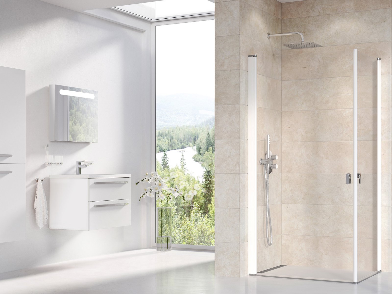 Ravak Chrome Duschtüren 90 cm aufklappbar weiß Glanz/durchsichtiges Glas 1QV70101Z1