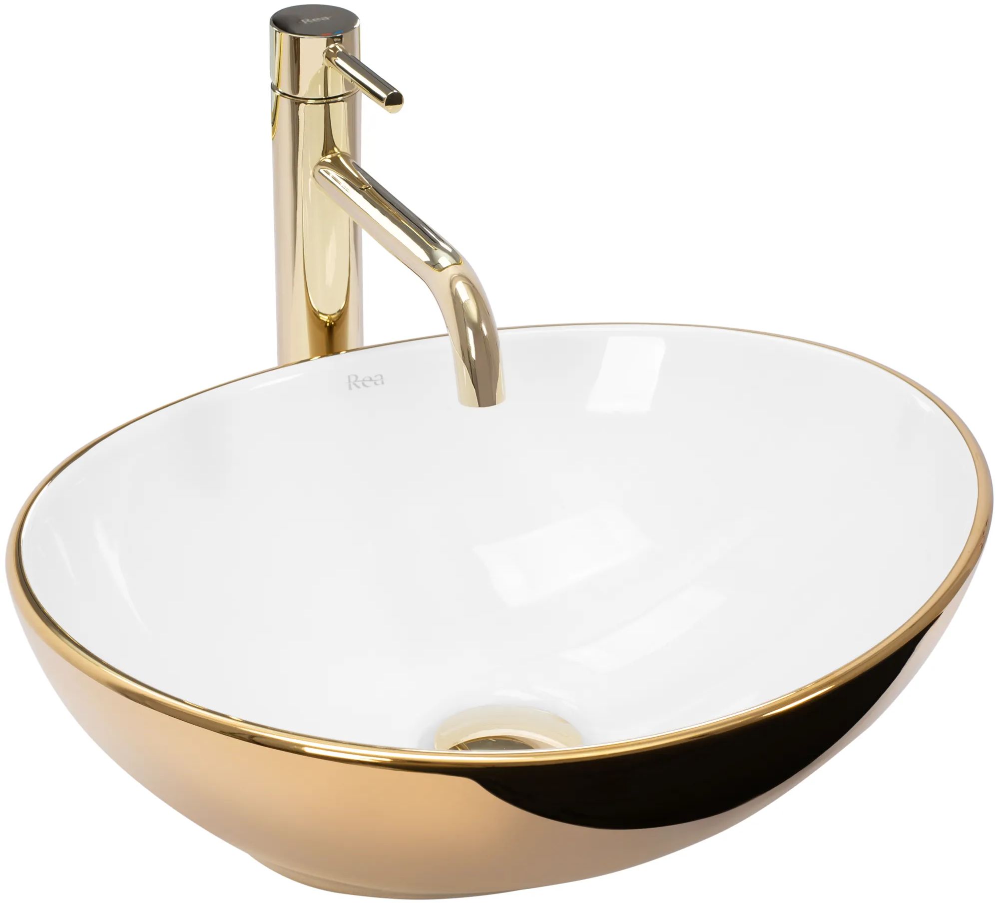 Rea Sofia Waschbecken 40.9x34.5 cm oval Aufsatzwaschbecken weiß-gold REA-U0456