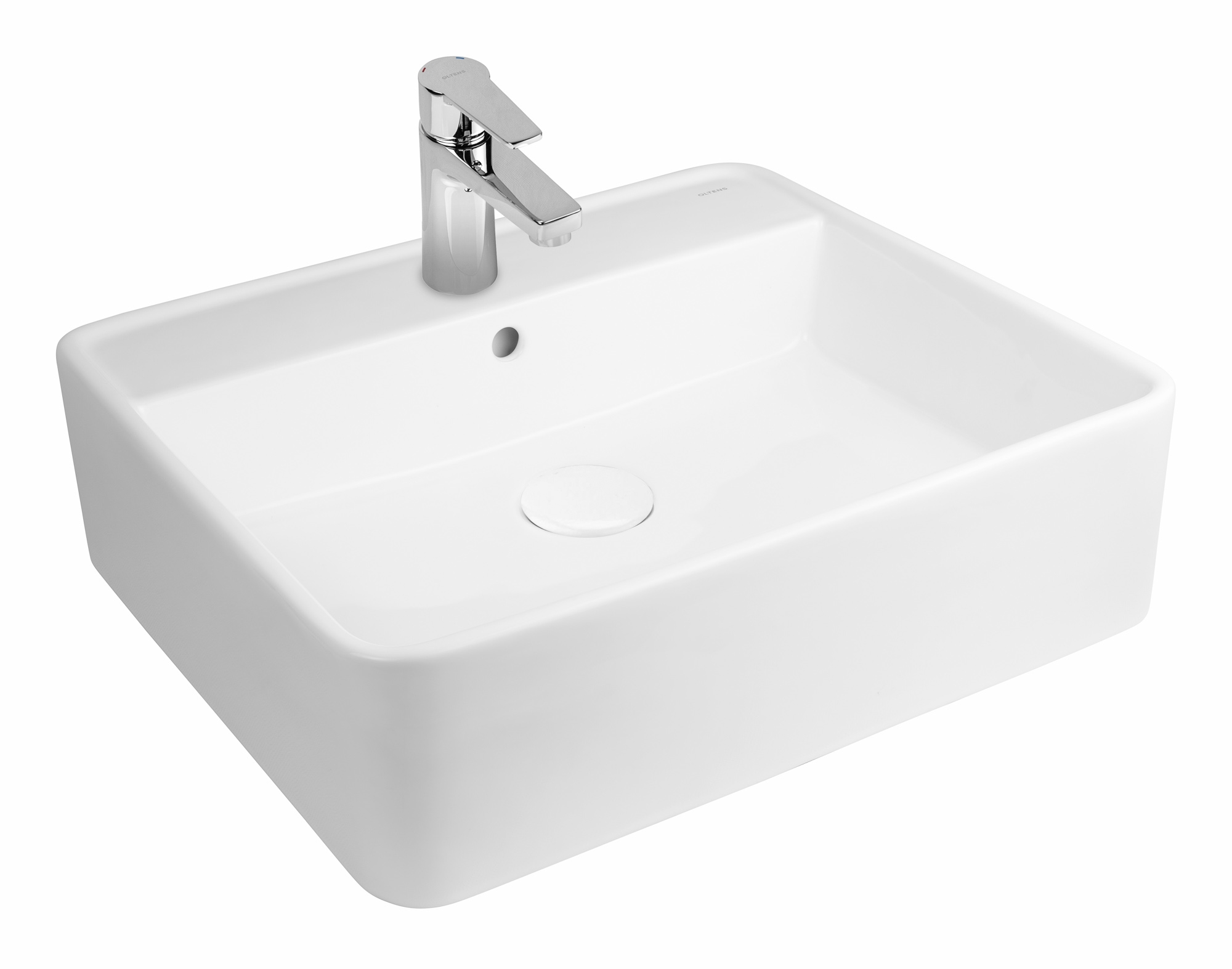 Oltens Hyls Waschbecken 58.5x44 cm rechteckig Aufsatzwaschbecken weiß glanz 41310000
