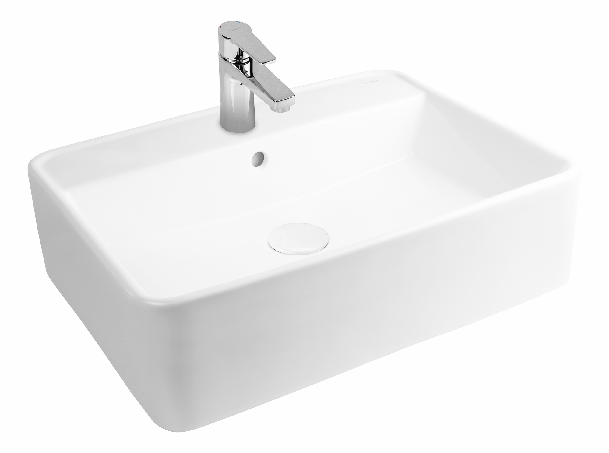 Oltens Duve Waschbecken 58x45 cm rechteckig Klassisch-Aufsatzwaschbecken weiß glanz 41812000