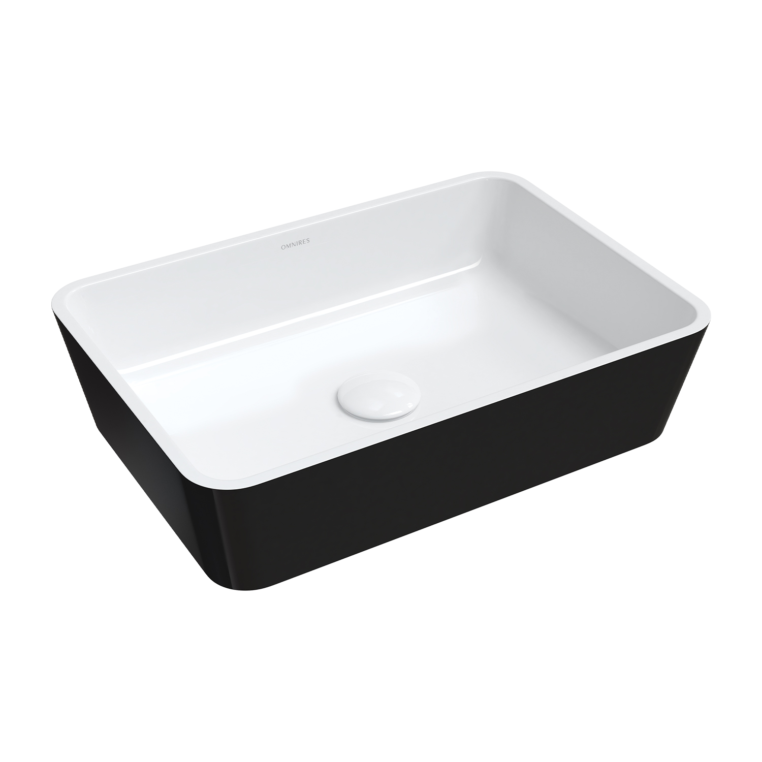 Omnires M+ Waschbecken 50x35 cm rechteckig Aufsatzwaschbecken weiß-schwarz glanz PARMAUNBCP