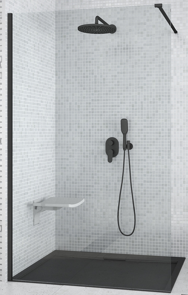 Besco Aveo duschwand 130 cm schwarz Matte/durchsichtiges Glas AVB-130-195C