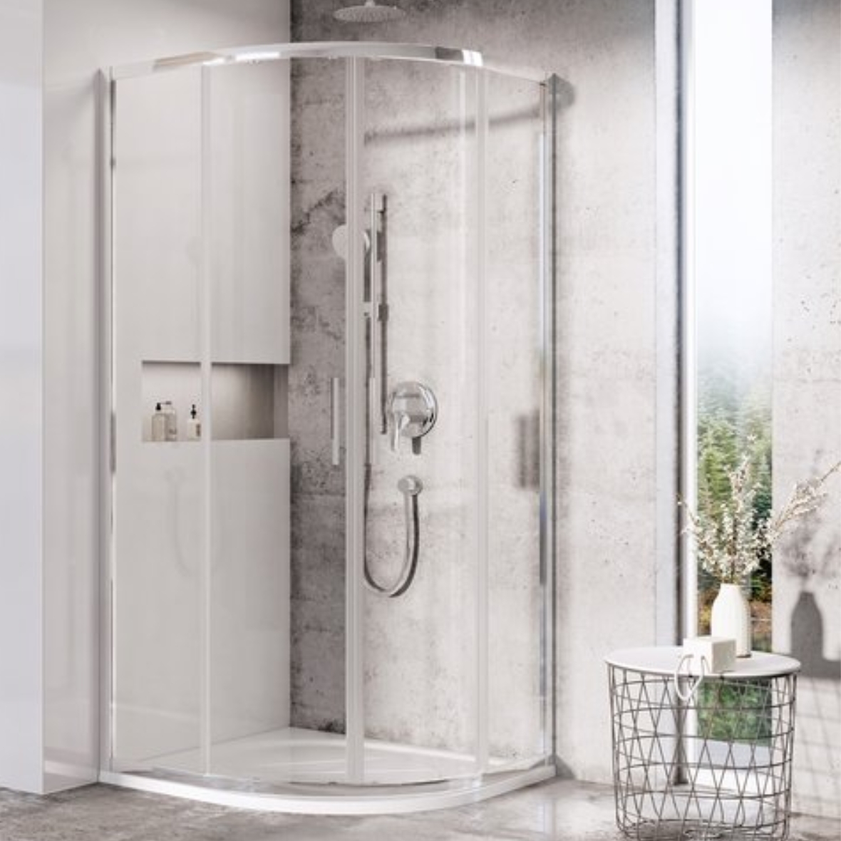 Ravak Blix Duschkabine 90x90 cm halbrund aluminium Glanz/durchsichtiges Glas X3BM70C00Z1