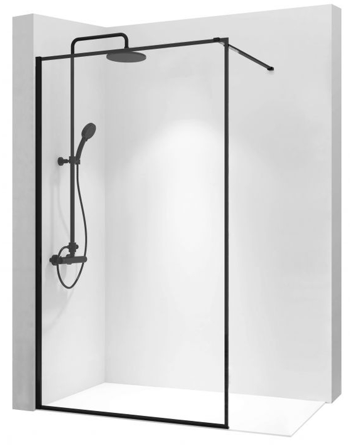 Rea Bler Duschwand 70 cm schwarz seidenmatt/durchsichtiges Glas REA-K7636