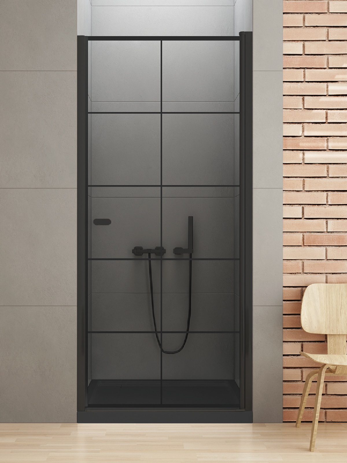 New Trendy New Soleo Black Duschtüren 90 cm aufklappbar schwarz Matte/Glas mit Muster D-0277A