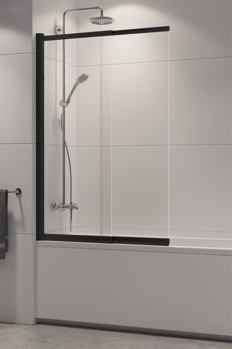 New Trendy Sensi Black Badewannenabtrennung 85 cm zweigeteilt schwarz Matte/durchsichtiges Glas P-0045