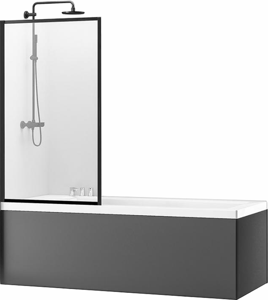 Rea Lagos badewannenabtrennung 80 cm einteilig schwarz Matte/durchsichtiges Glas REA-K7390
