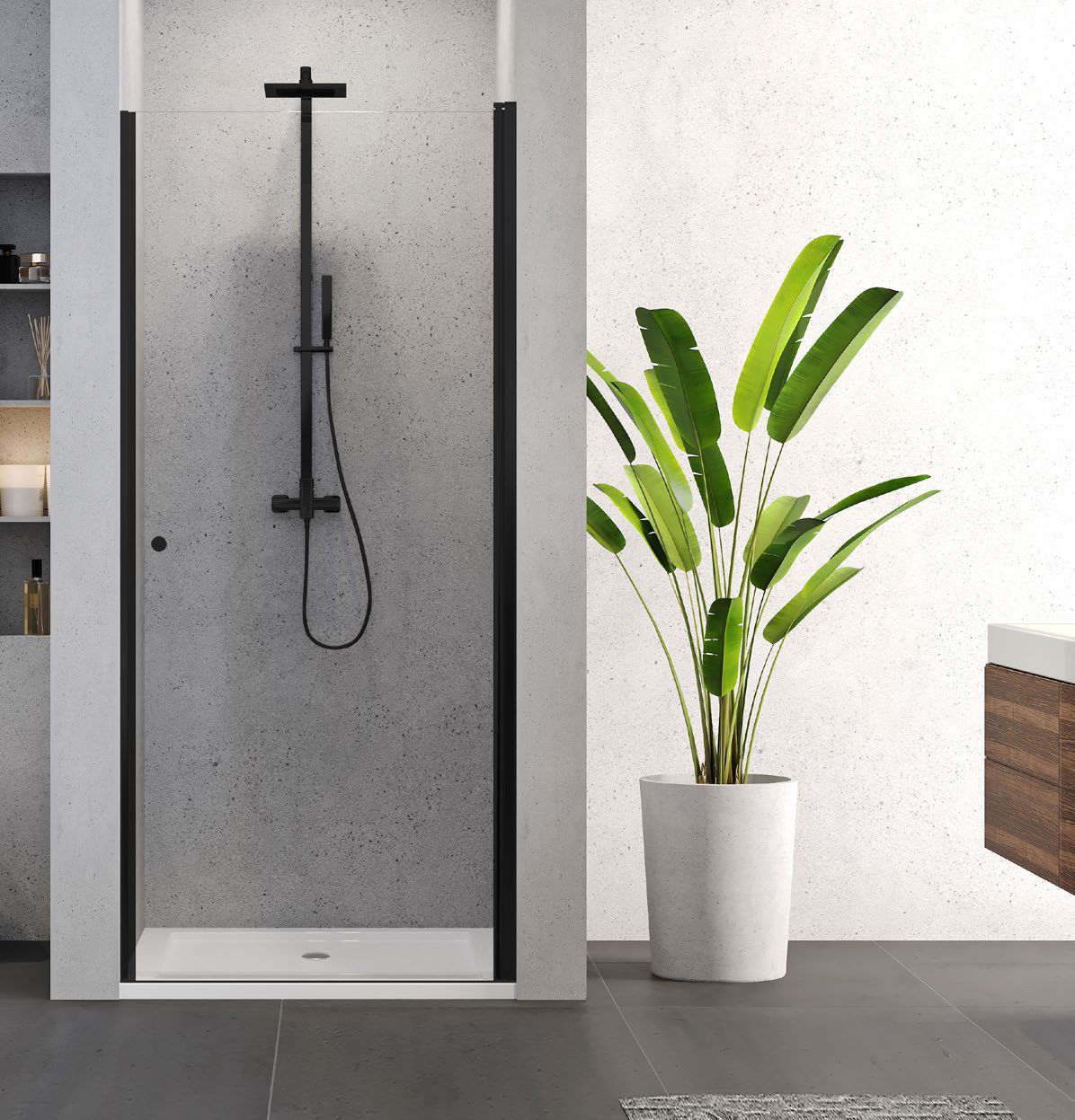 New Trendy Superia Black Duschtüren 90 cm aufklappbar schwarz Matte/durchsichtiges Glas D-0333A