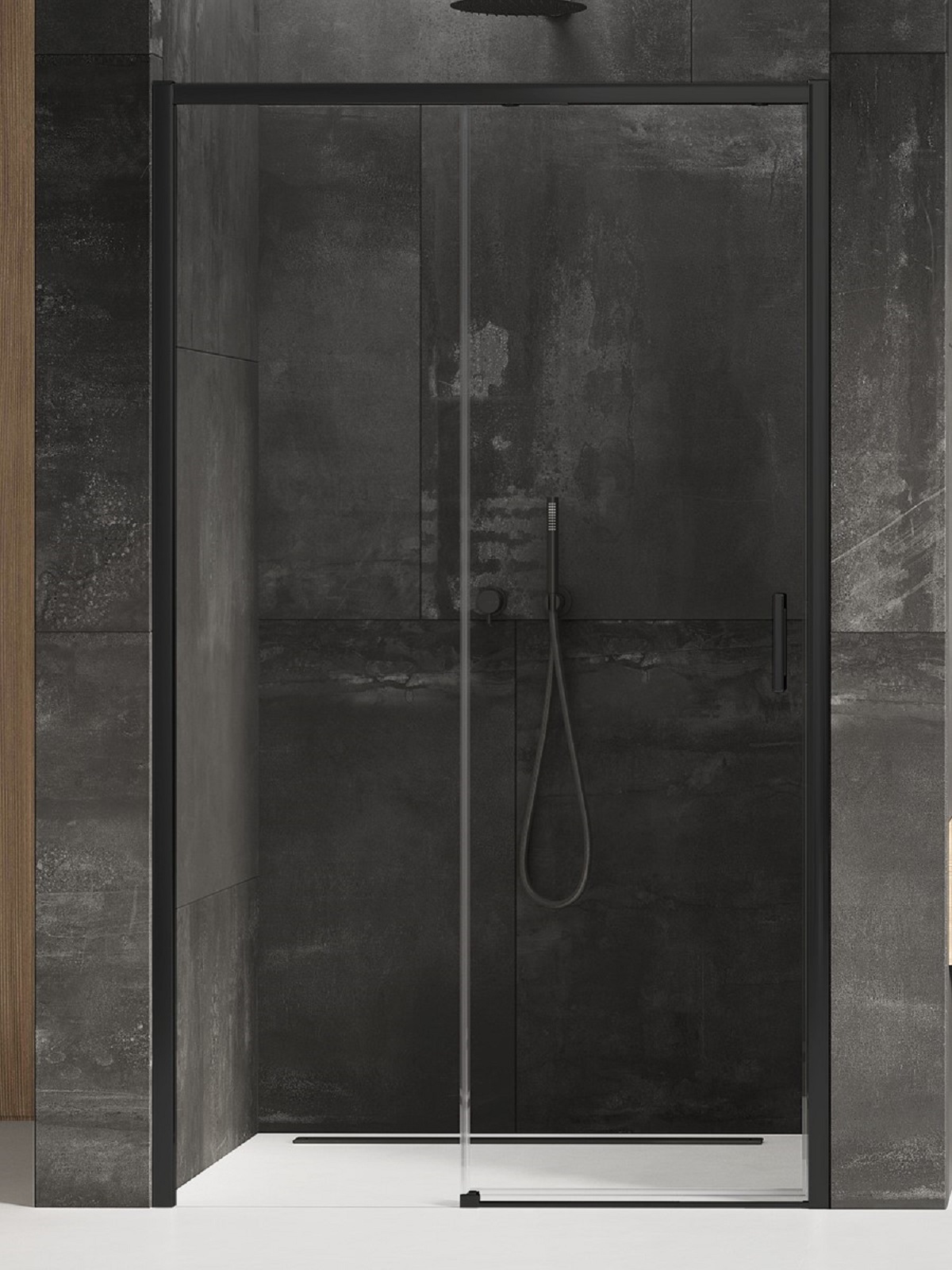 New Trendy Prime Black Duschtüren 130 cm Schiebe- schwarz Matte/durchsichtiges Glas D-0322A