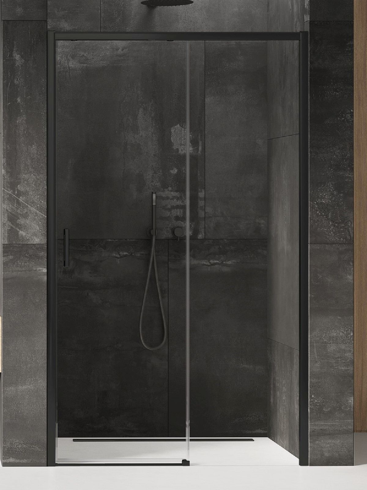New Trendy Prime Black Duschtüren 160 cm Schiebe- schwarz Matte/durchsichtiges Glas D-0329A