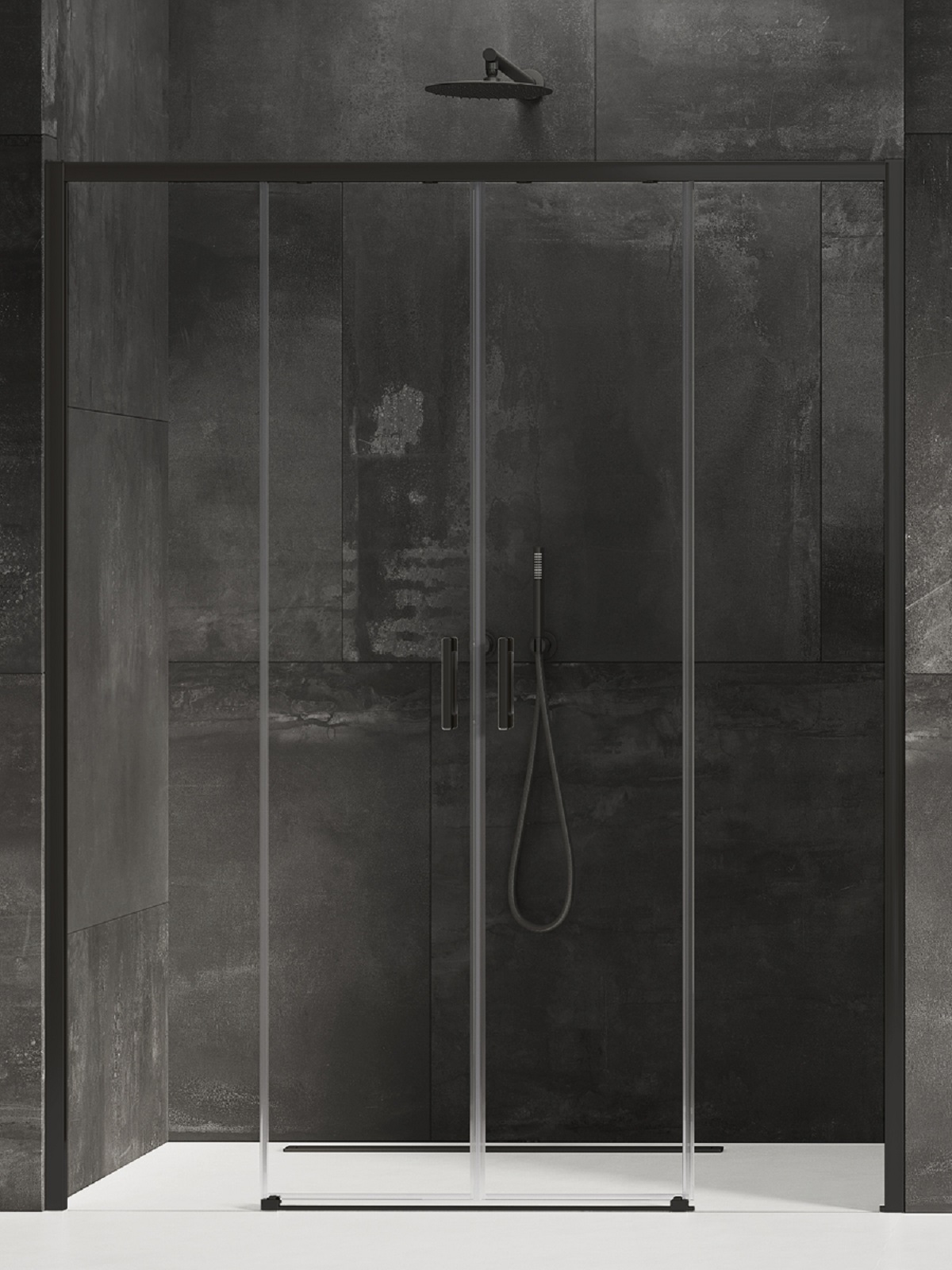 New Trendy Prime Black Duschtüren 190 cm Schiebe- schwarz Matte/durchsichtiges Glas D-0346A