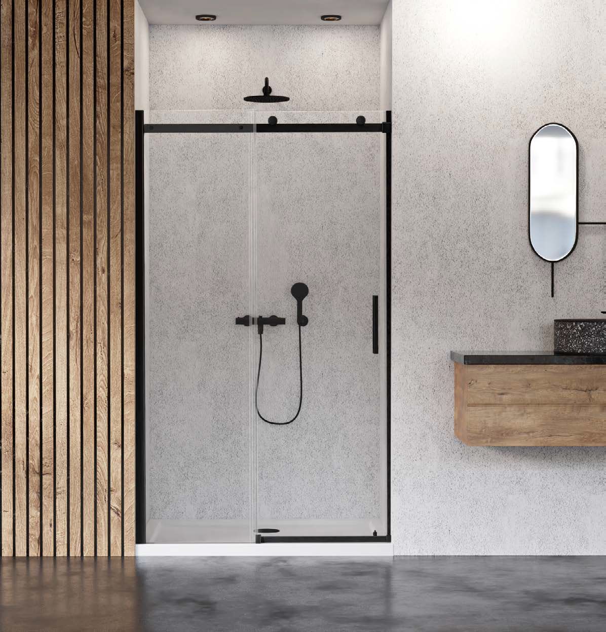 New Trendy Sling Duschtüren 100 cm Schiebe- schwarz Matte/durchsichtiges Glas D-0269A