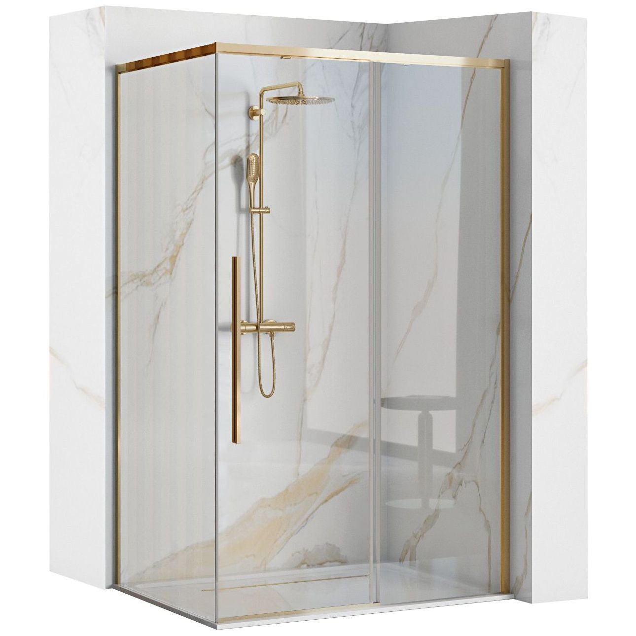 Rea Solar Gold Duschkabine 100x80 cm rechteckig gold Glanz/durchsichtiges Glas REA-K4901