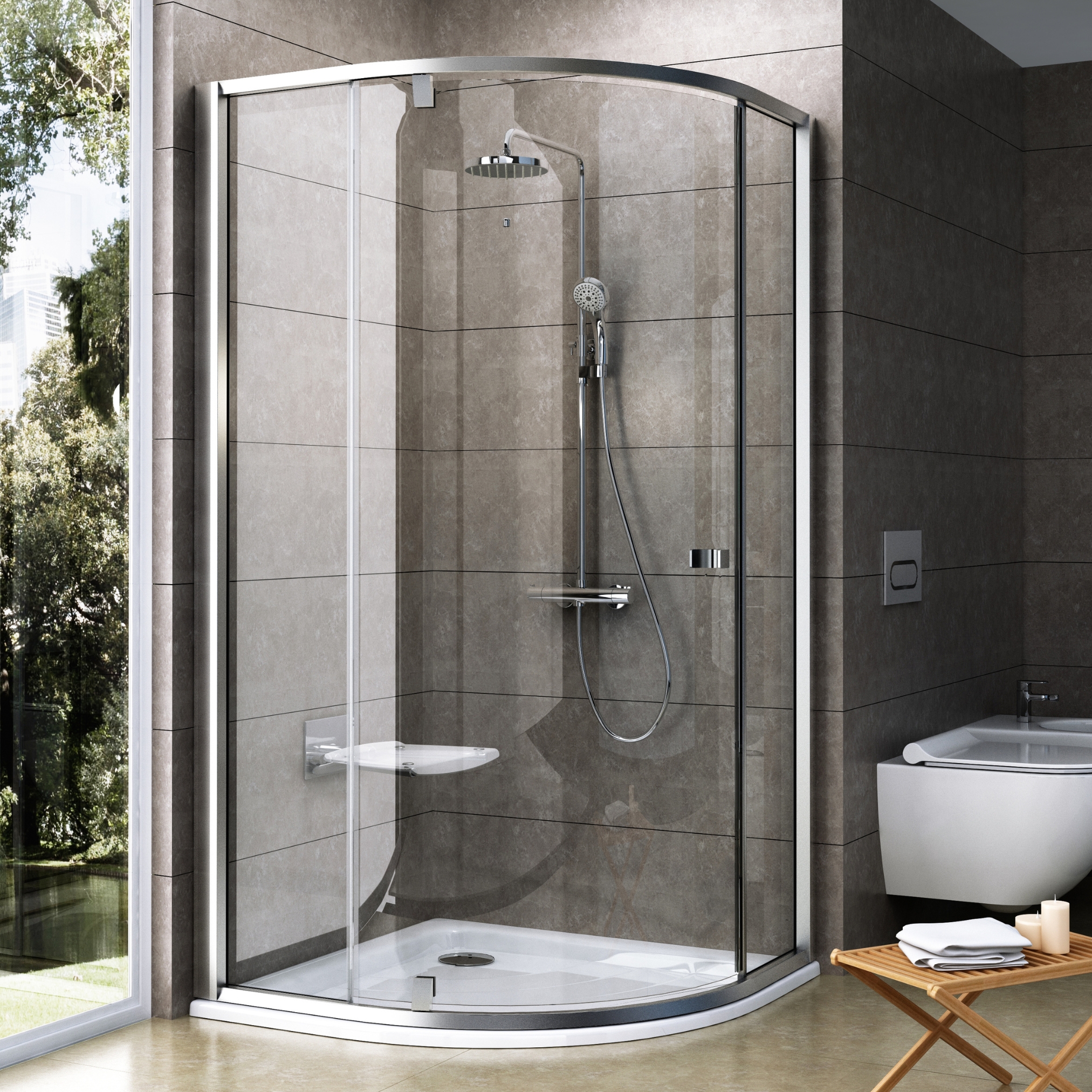 Ravak Pivot Duschkabine 90x90 cm halbrund satin Matte/durchsichtiges Glas 37677U00Z1