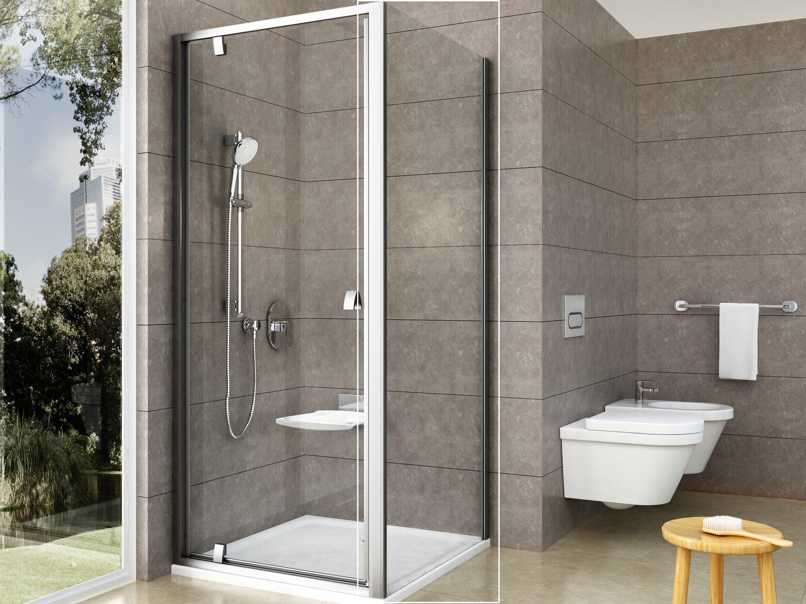 Ravak Pivot Duschwand 80 cm satin Matte/durchsichtiges Glas 90G40U00Z1