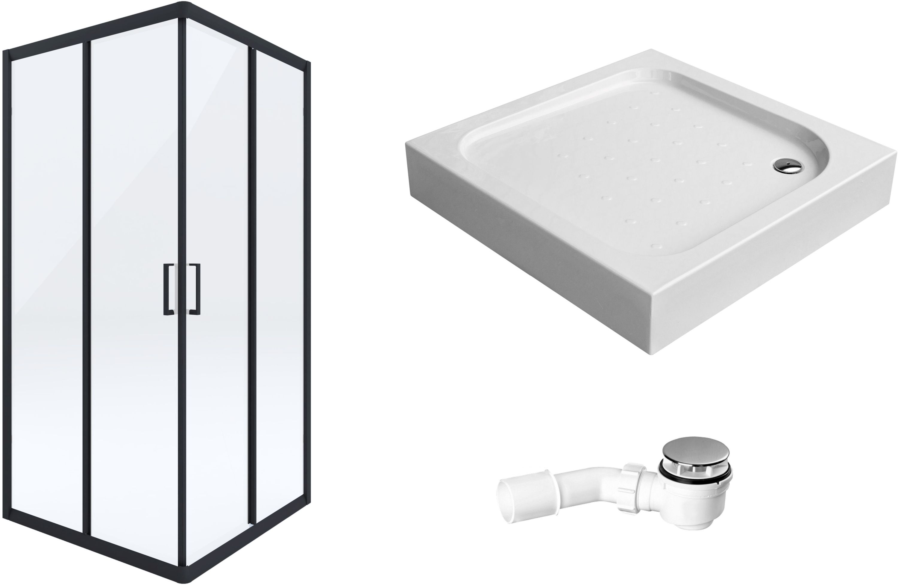 Set Duschkabine Deante Funkia KYC_N42K, Quadratische Duschwanne Deante Corner KTC_042B, NHC_025C