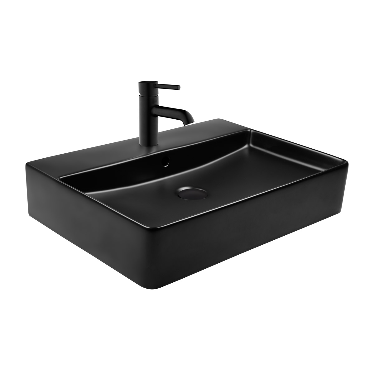 Oltens Duve Waschbecken 59x43.5 cm rechteckig Klassisch-Aufsatzwaschbecken schwarz matte 41300300