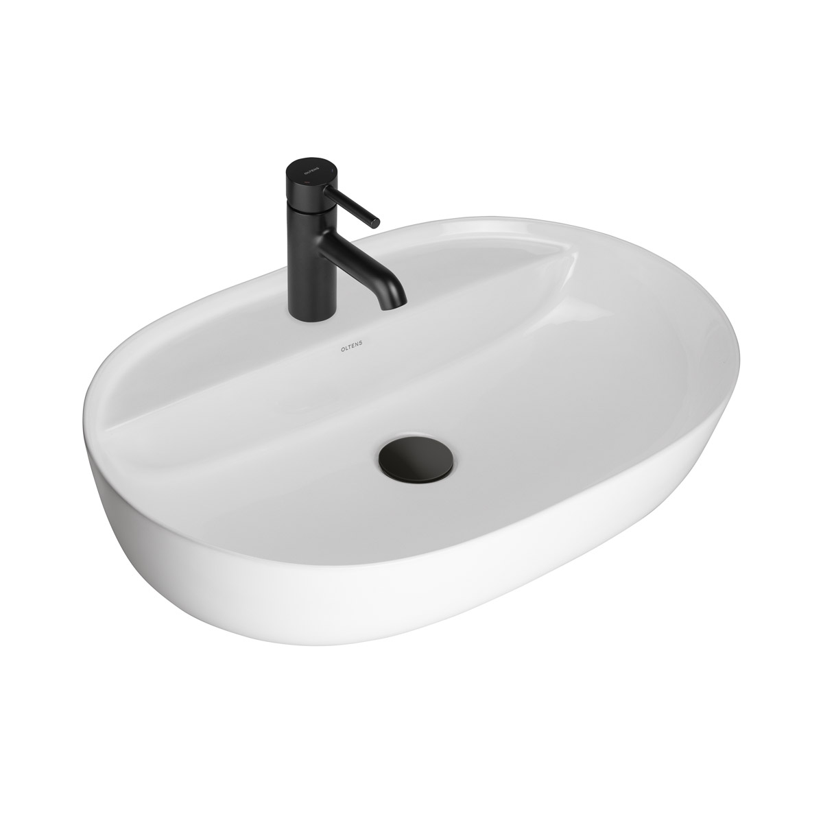 Oltens Hamnes Waschbecken 62x42 cm oval Aufsatzwaschbecken weiß glanz 41314000