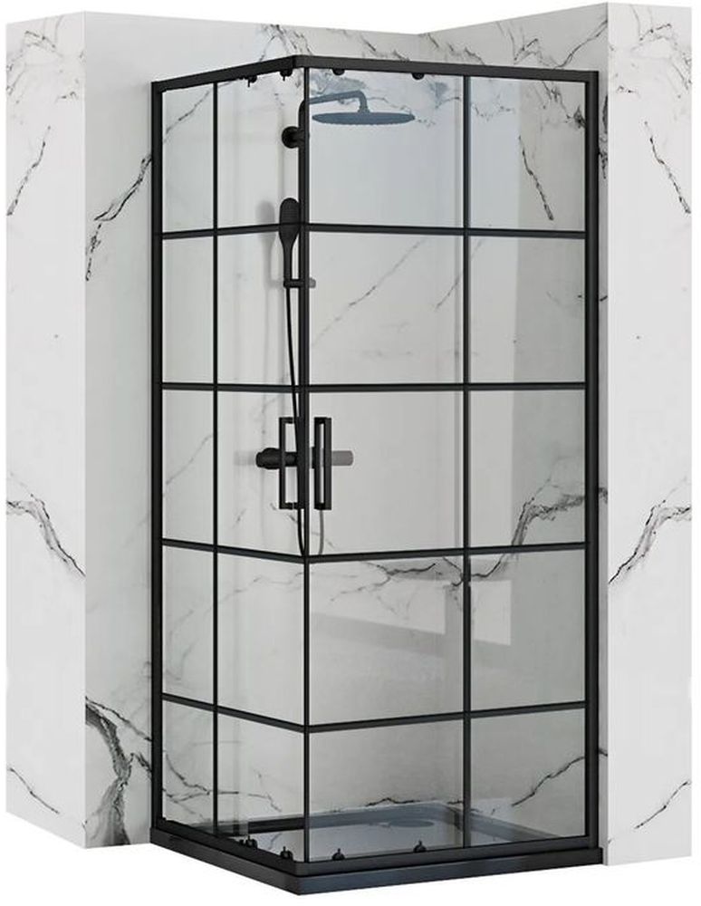Rea Concept Duschkabine 90x90 cm quadratisch schwarz seidenmatt/durchsichtiges Glas REA-K5478