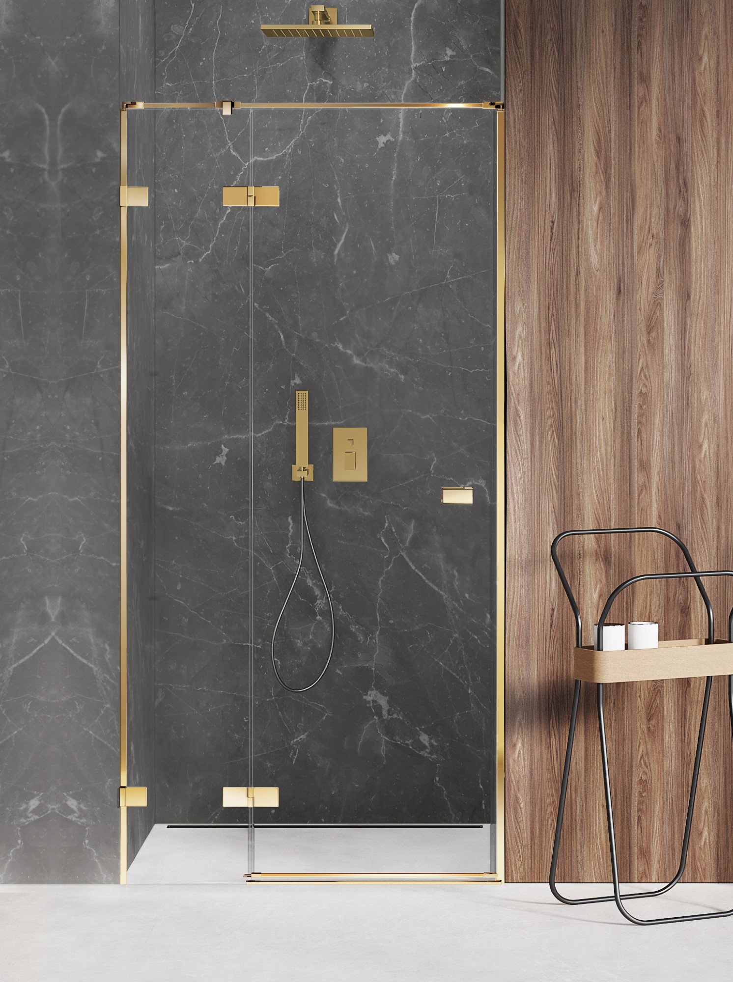 New Trendy Avexa Gold Shine Duschtüren 100 cm aufklappbar gold Glanz/durchsichtiges Glas EXK-1634