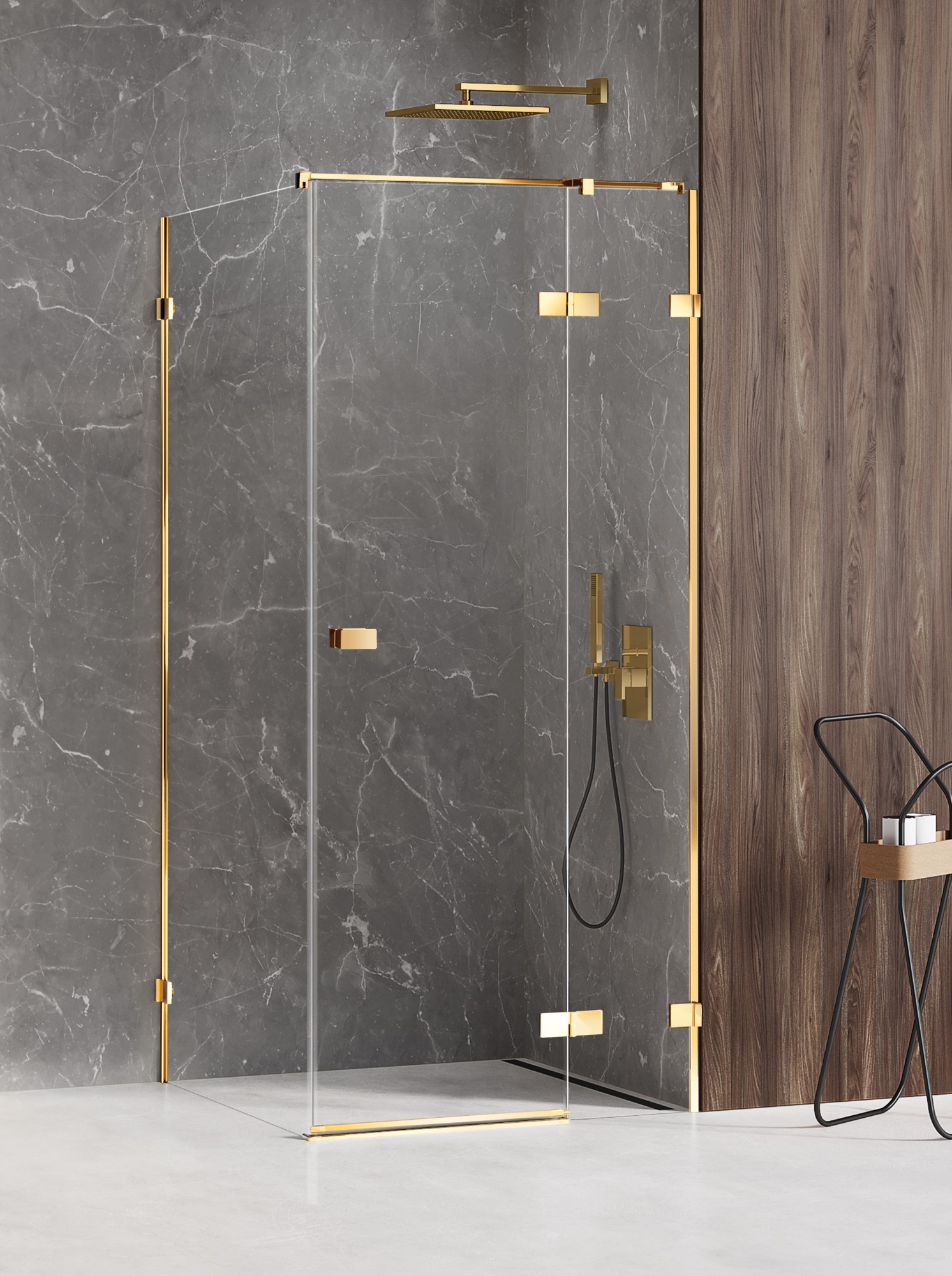 New Trendy Avexa Gold Shine Duschkabine 100x80 cm rechteckig gold Glanz/durchsichtiges Glas EXK-1651