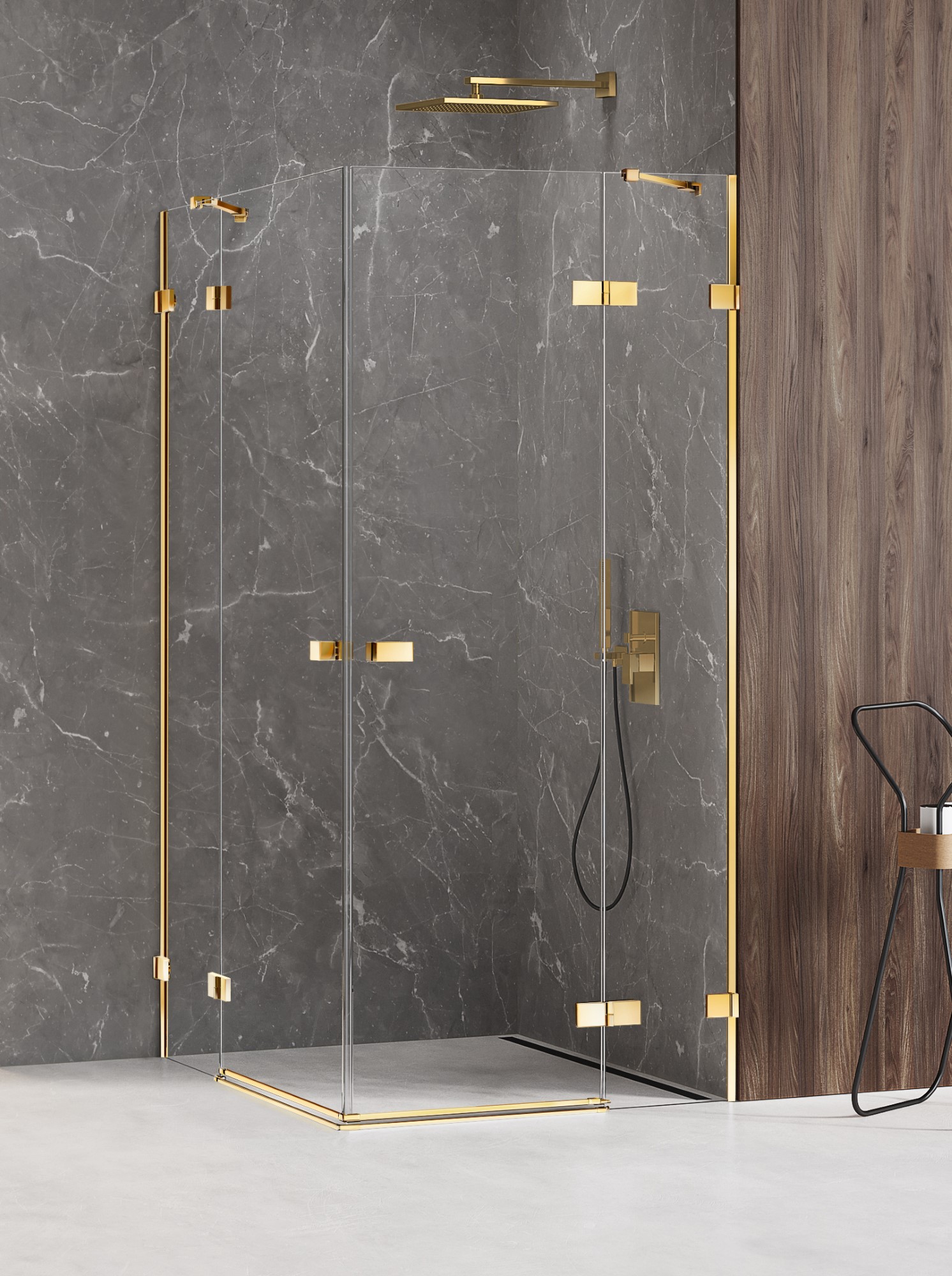 New Trendy Avexa Gold Shine Duschkabine 80x80 cm quadratisch gold Glanz/durchsichtiges Glas EXK-1692