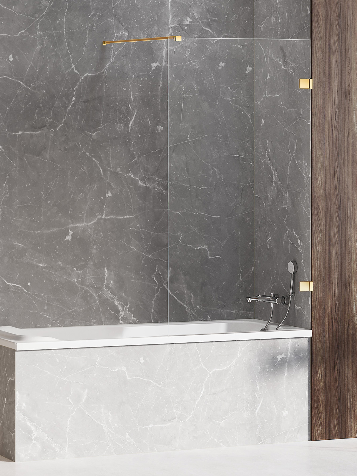 New Trendy Avexa Gold Shine Badewannenabtrennung 100 cm einteilig gold Glanz/durchsichtiges Glas EXK-2175-WP