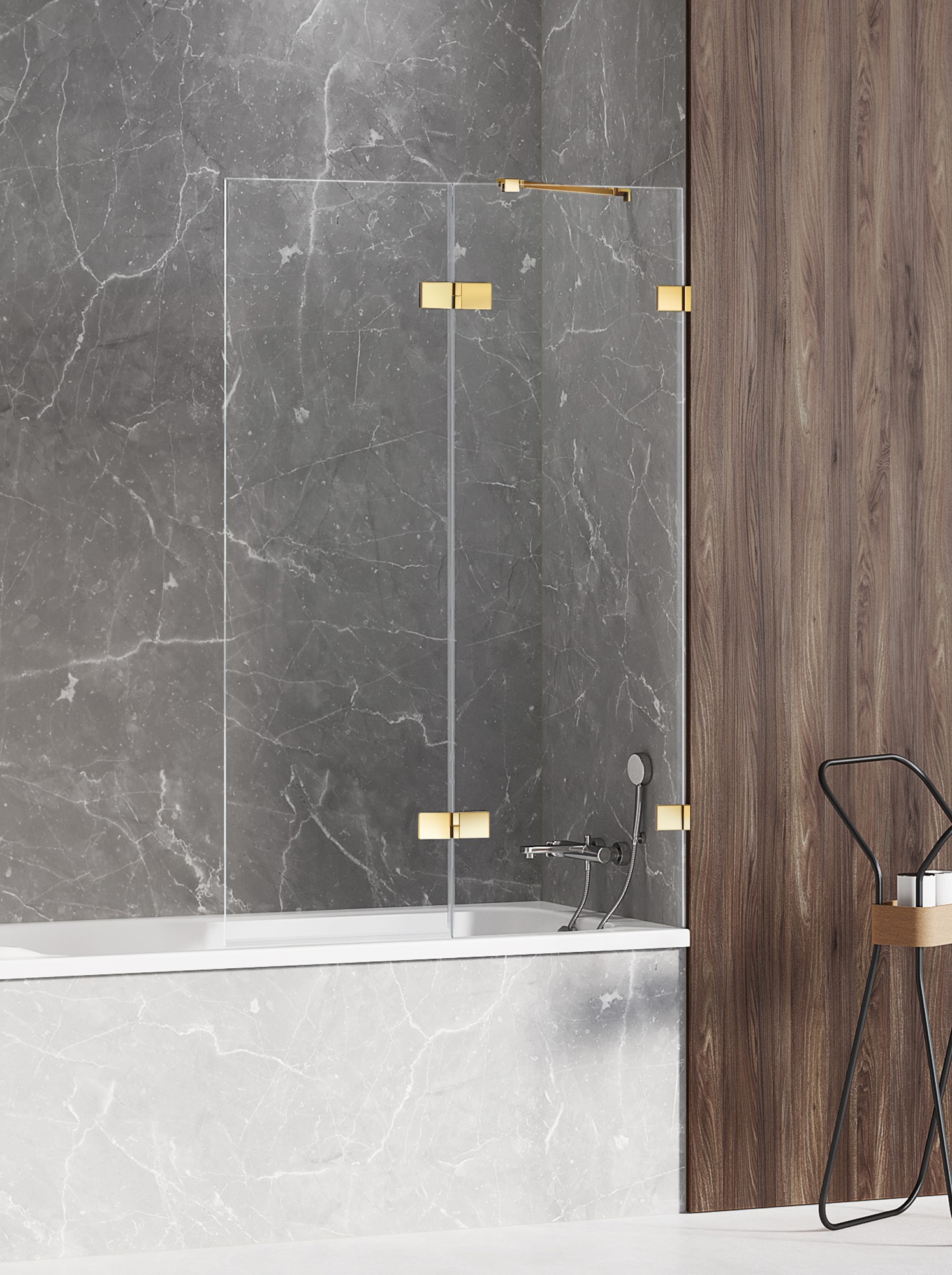 New Trendy Avexa Gold Shine Badewannenabtrennung 100 cm zweigeteilt gold Glanz/durchsichtiges Glas EXK-2183