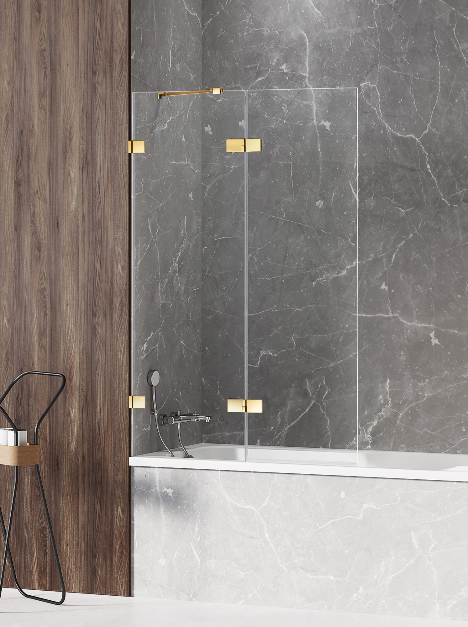 New Trendy Avexa Gold Shine Badewannenabtrennung 130 cm zweigeteilt gold Glanz/durchsichtiges Glas EXK-2188