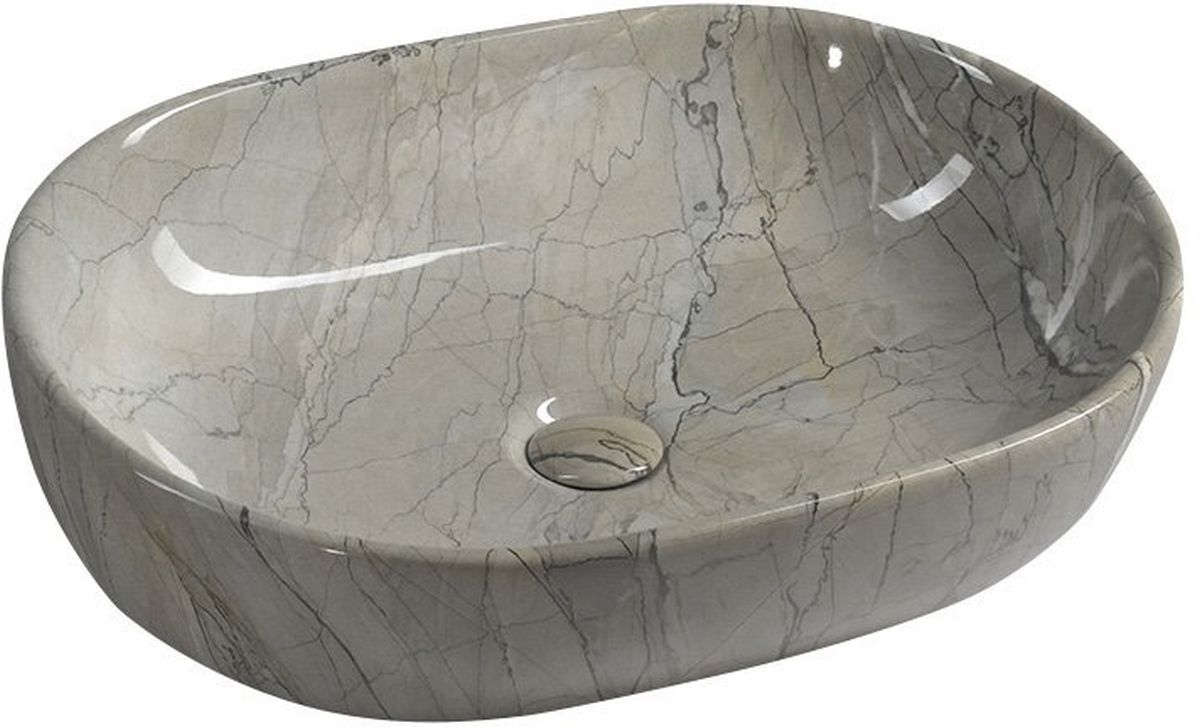 Sapho Dalma Waschbecken 59x42 cm oval Aufsatzwaschbecken grauer Stein glanz MM413