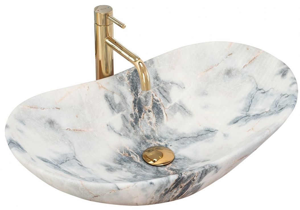 Rea Royal Waschbecken 62x36 cm oval Aufsatzwaschbecken grauer Stein REA-U8742