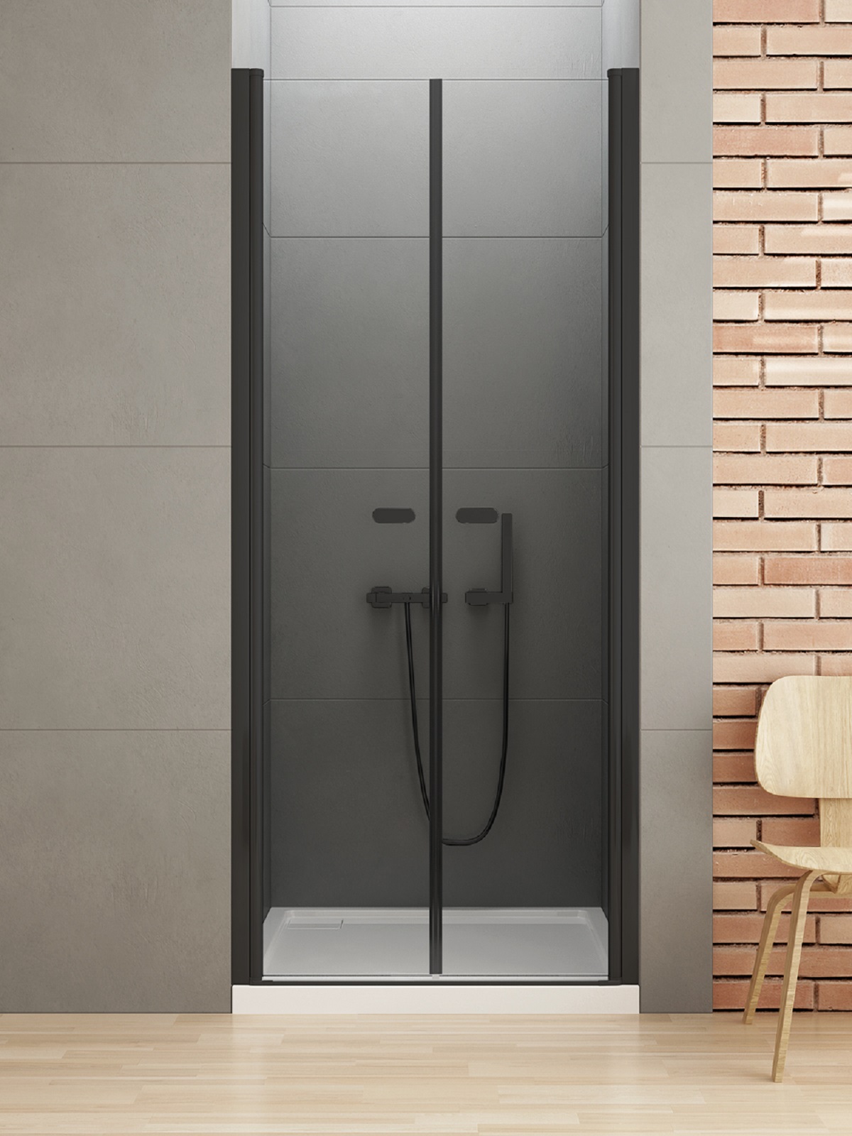 New Trendy New Soleo Black Duschtüren 120 cm aufklappbar schwarz Matte/durchsichtiges Glas D-0218A