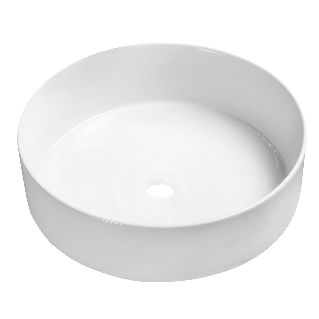Laveo Desna Waschbecken 36x36 cm rund Aufsatzwaschbecken weiß glanz VUD6236