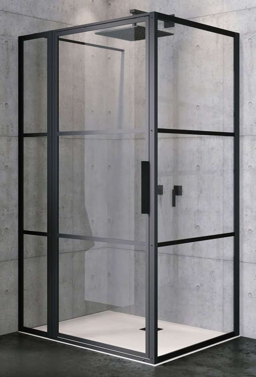 Riho Grid Duschkabine 120x110 cm rechteckig schwarz Matte/Glas mit Muster G004021121