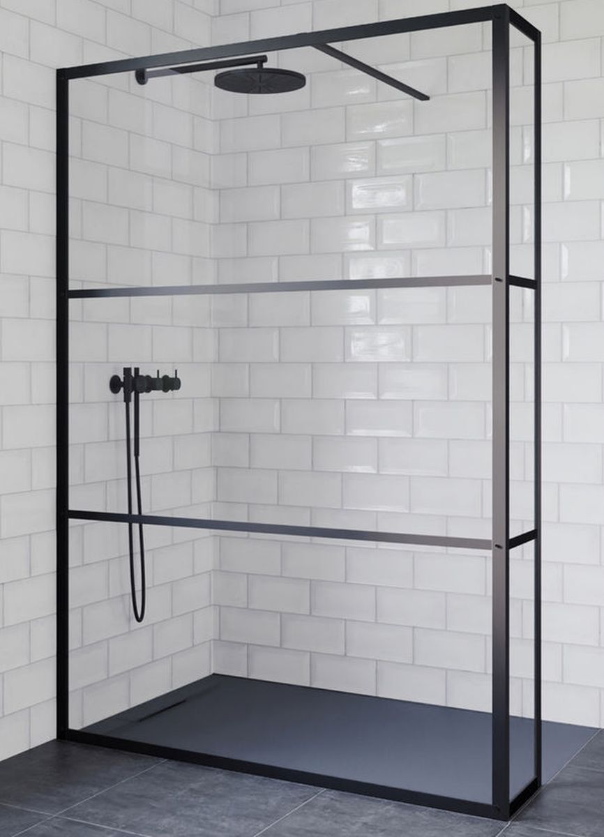 Riho Grid Duschkabine 90x30 cm schwarz Matte/Glas mit Muster G004037121