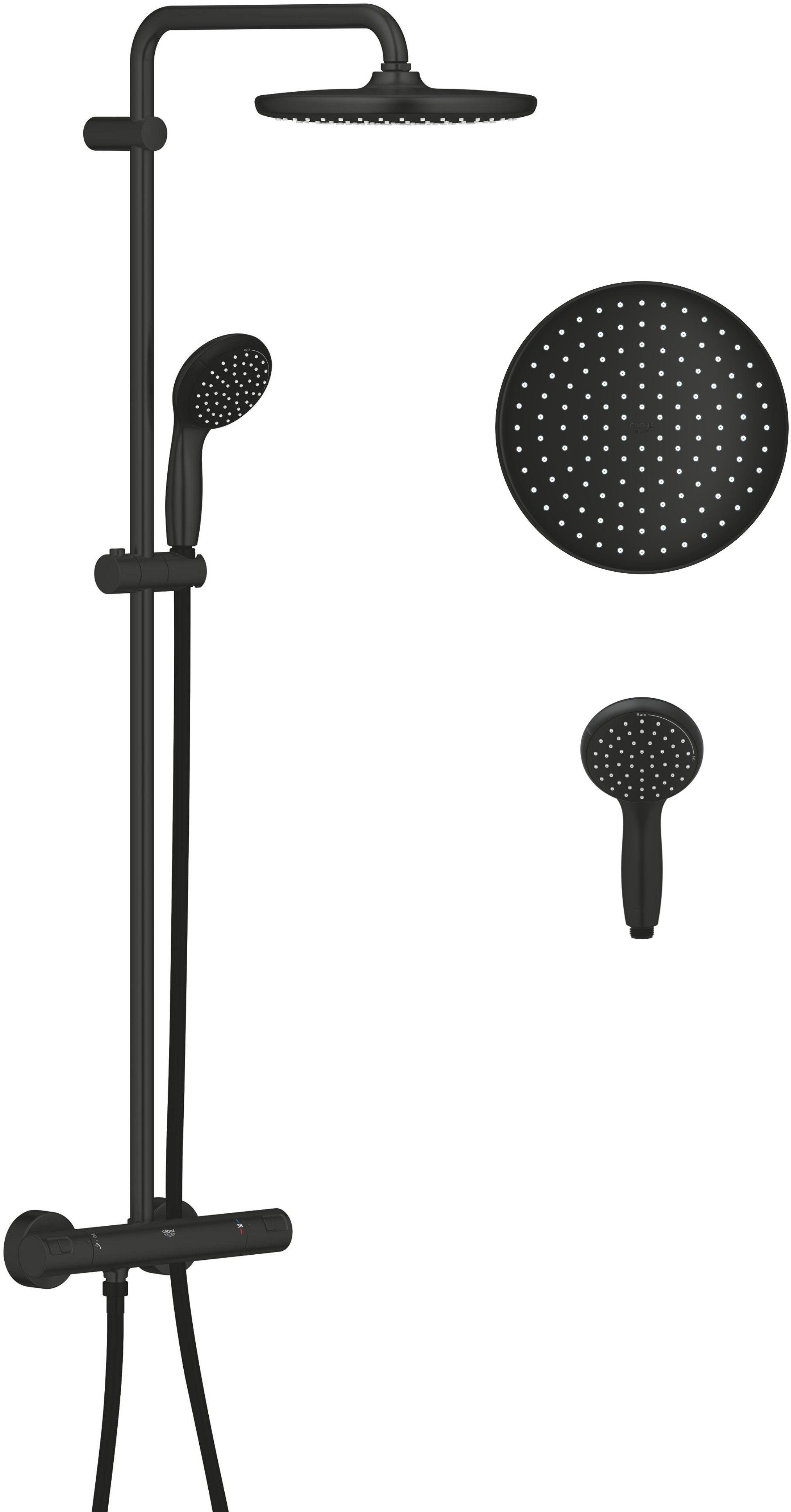 Grohe Vitalio Start Shower System Duschset Wandmontage mit Thermostat mit Kopfbrause schwarz 266772430