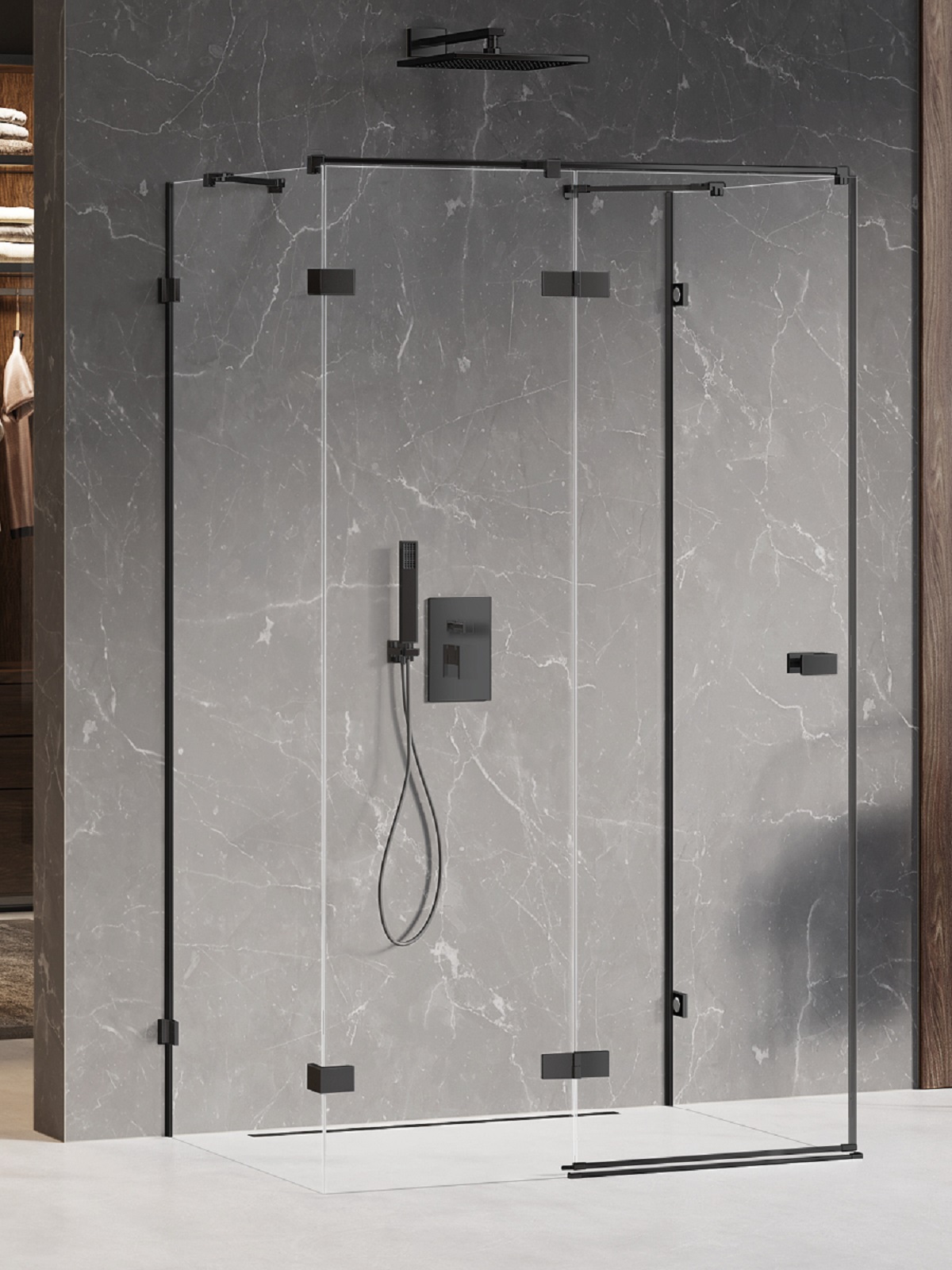 New Trendy Avexa Black Duschkabine 90x80 cm rechteckig schwarz Matte/durchsichtiges Glas EXK-2602