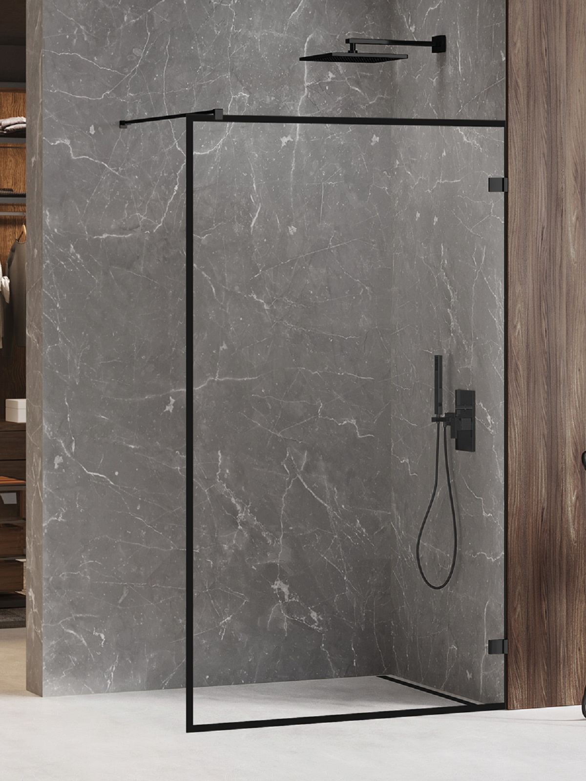 New Trendy Avexa White Walk-In Duschwand 60 cm schwarz Matte/durchsichtiges Glas EXK-2656