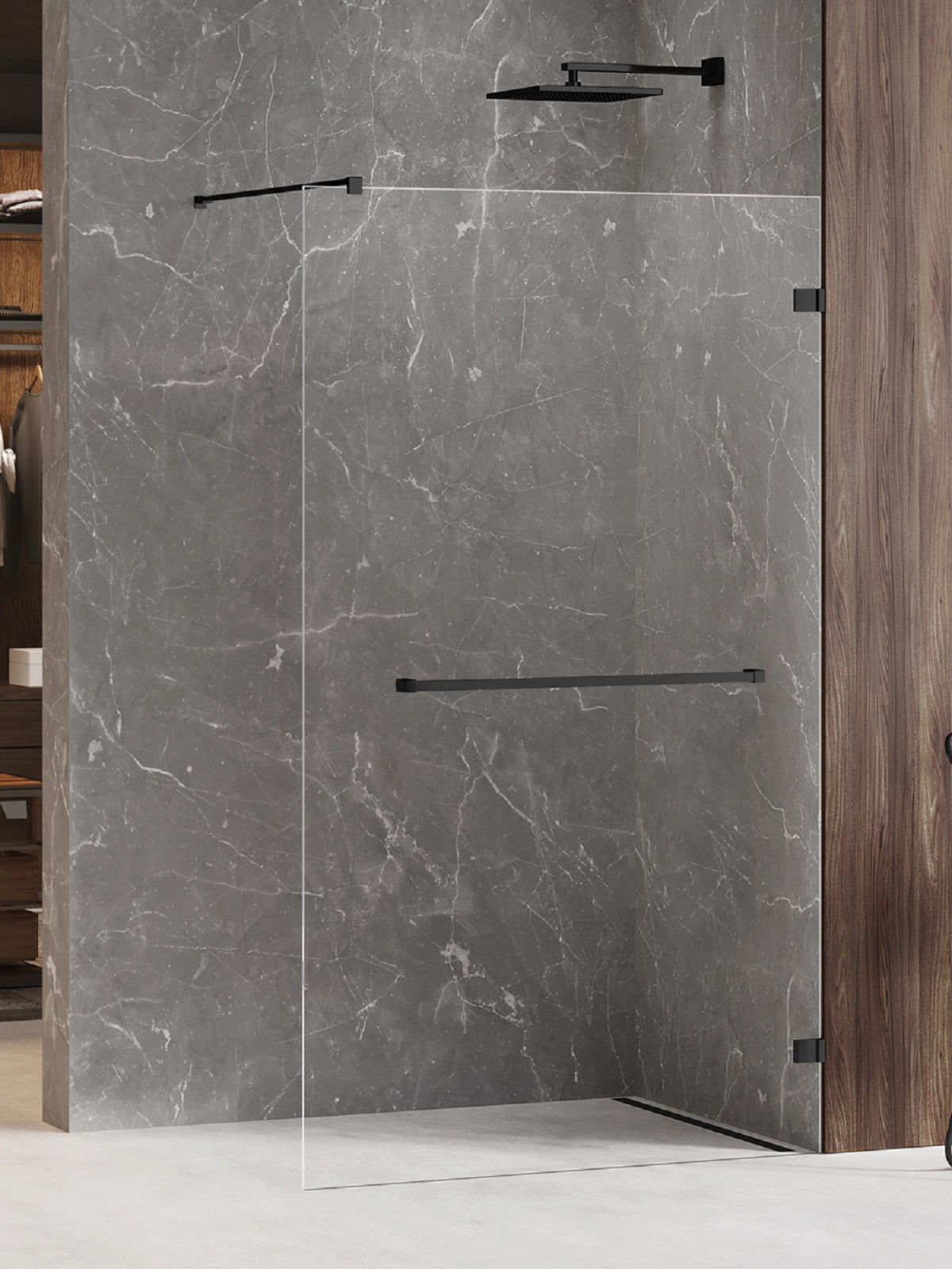 New Trendy Avexa Black Walk-In Duschwand 80 cm schwarz Matte/durchsichtiges Glas EXK-2668