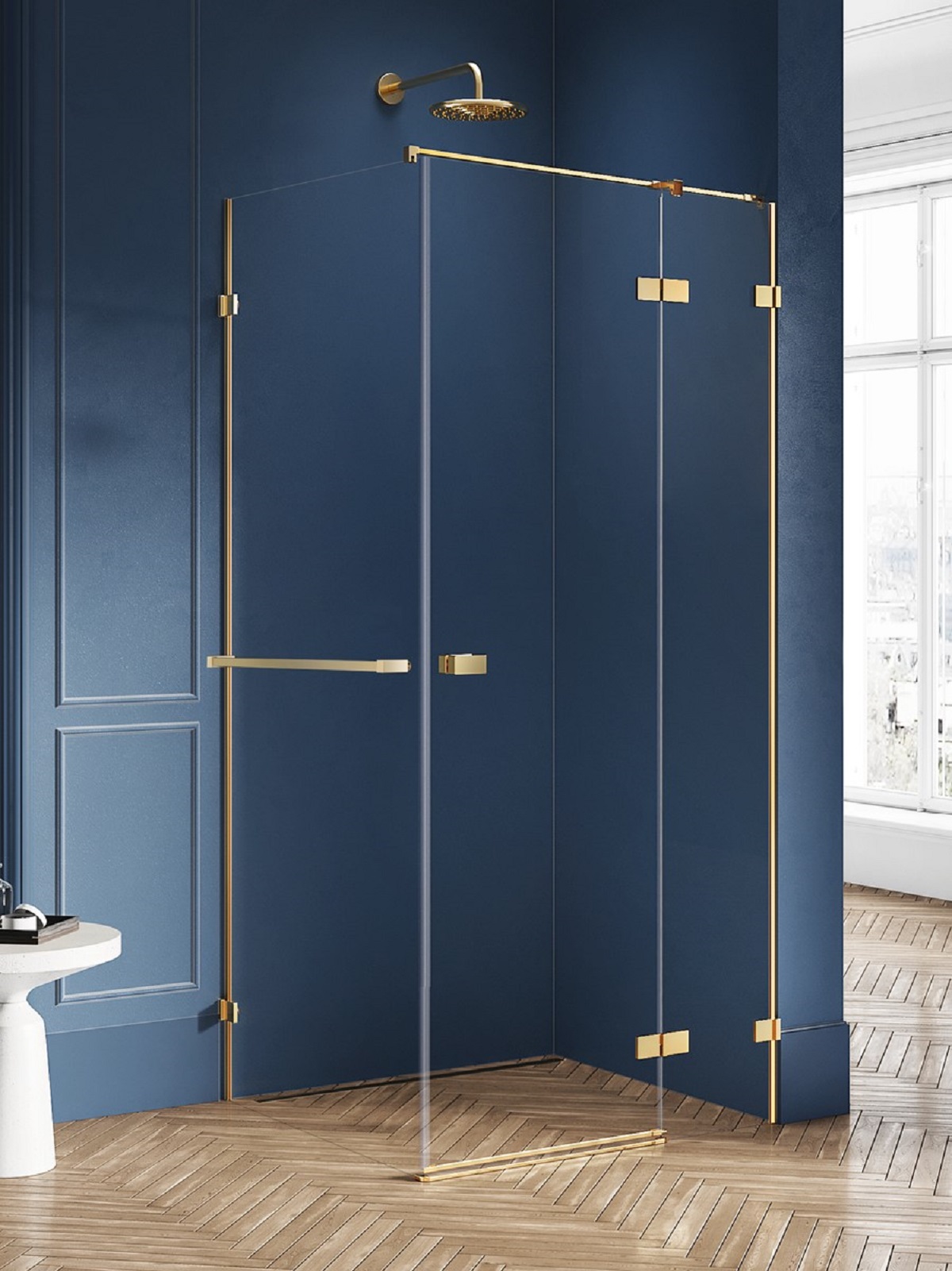 New Trendy Avexa Gold Brushed Duschkabine 100x90 cm rechteckig gold gebürstet/durchsichtiges Glas EXK-3054