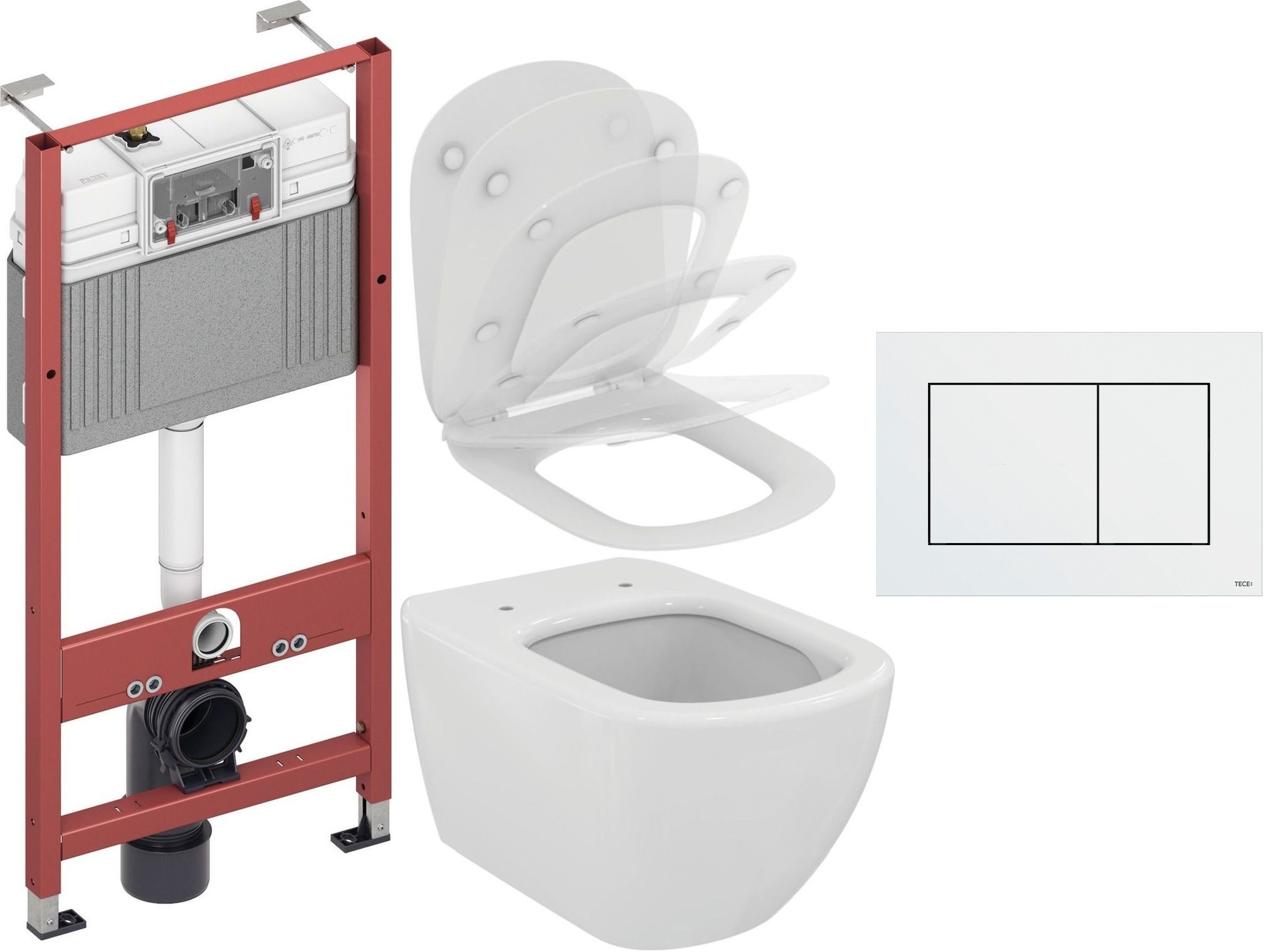 Set WC-Becken Ideal Standard Tesi T007901, Unterputzrahmen Tece Base 9400407, T352701, 9.240.400