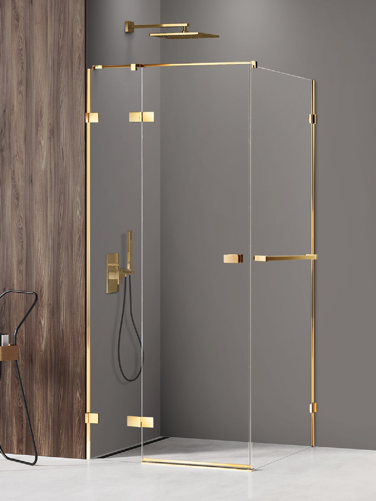 New Trendy Avexa Gold Shine Duschkabine 90x90 cm quadratisch gold Glanz/durchsichtiges Glas EXK-3170